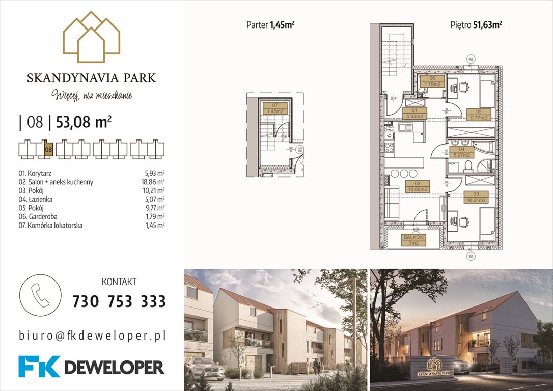 Nowe mieszkanie trzypokojowe SKANDYNAVIA PARK Osielsko, Krzywa  52m2 Foto 1