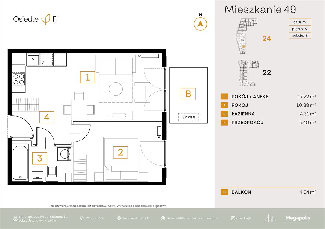 Nowe mieszkanie dwupokojowe Osiedle FI 3 Kraków, Rzemieślnicza 22-24  38m2 Foto 1