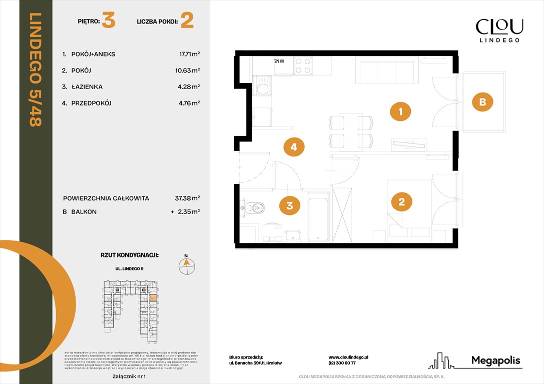 Nowe mieszkanie dwupokojowe Clou Lindego Kraków, Lindego 5  37m2 Foto 1