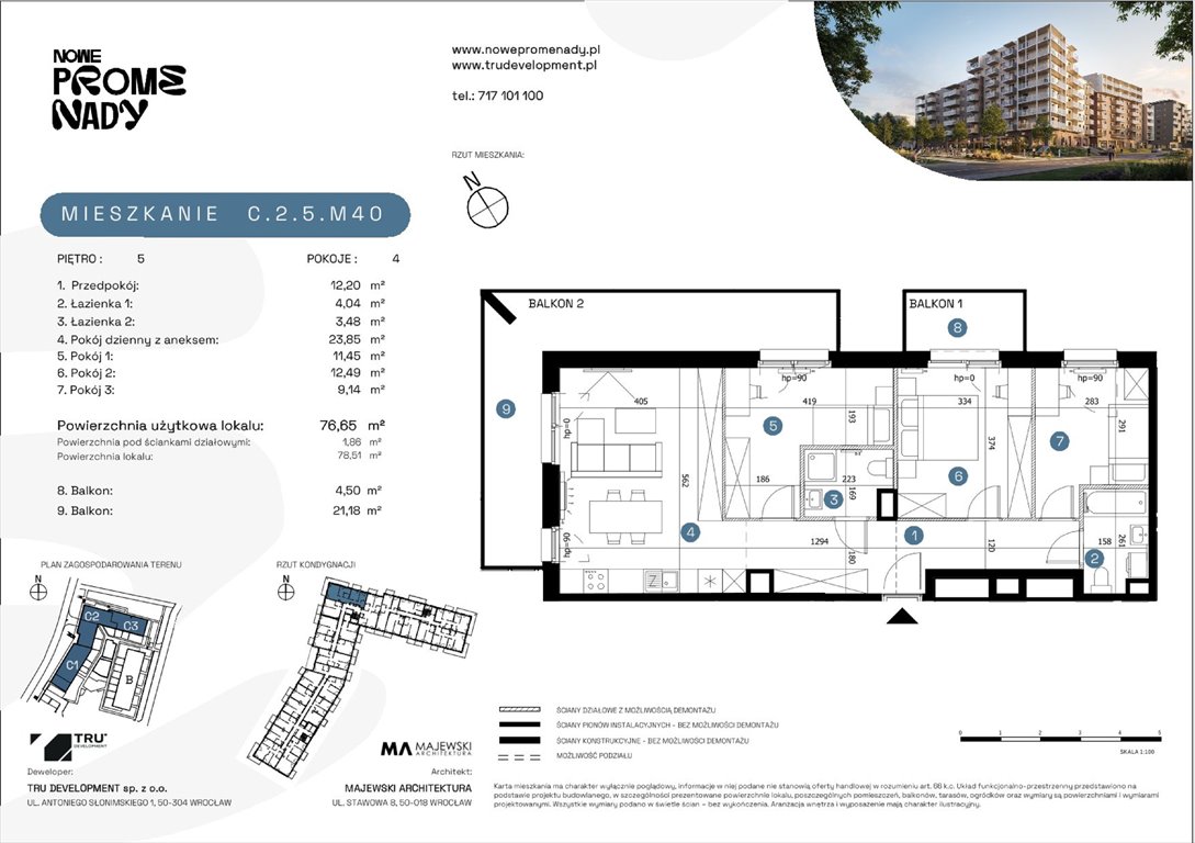 Nowe mieszkanie czteropokojowe  Nowe Promenady Wrocław, Kleczków, ul. Czochralskiego/ Miłosza  77m2 Foto 1