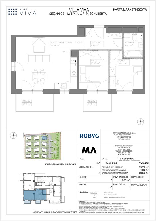 Nowe mieszkanie trzypokojowe VILLA VIVA Wrocław, Iwiny, ul. Franza Petera Schuberta  60m2 Foto 1