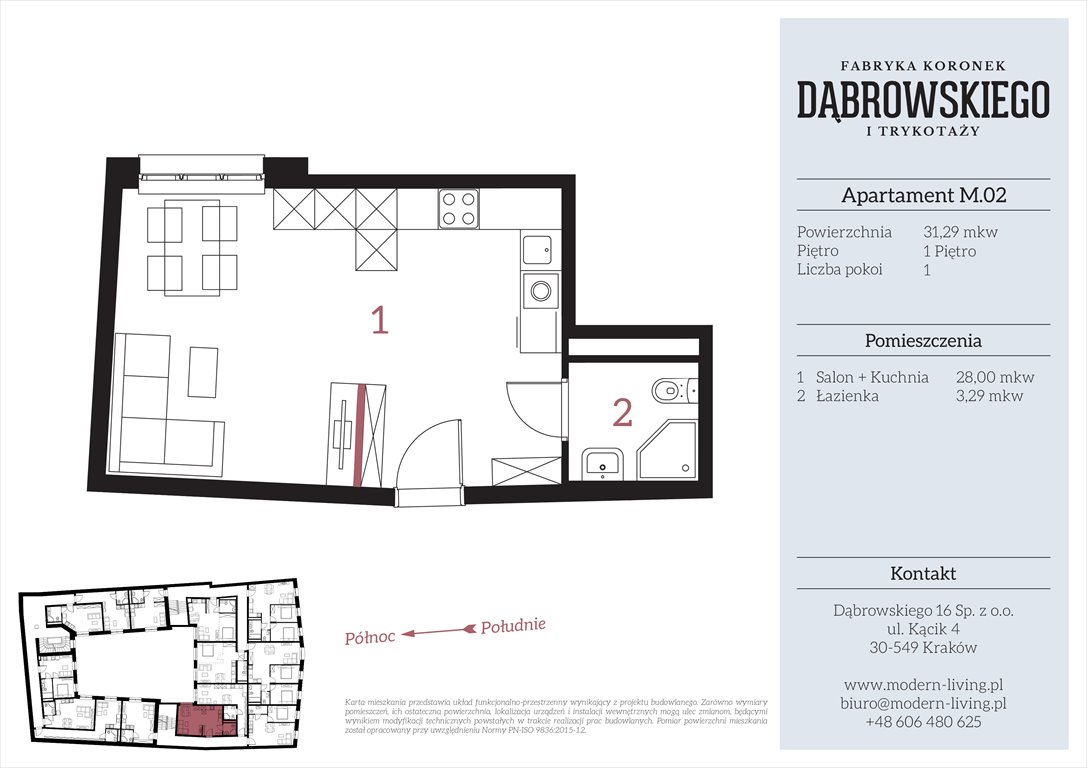 Nowa kawalerka Dąbrowskiego 16 Kraków, Stare Podgórze, Dąbrowskiego 16  31m2 Foto 1