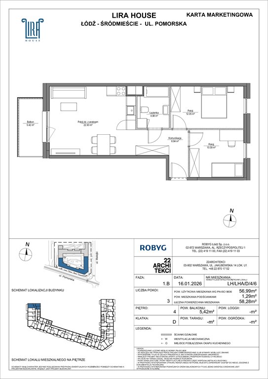 Nowe mieszkanie trzypokojowe Lira House Łódź, Pomorska 108  57m2 Foto 1