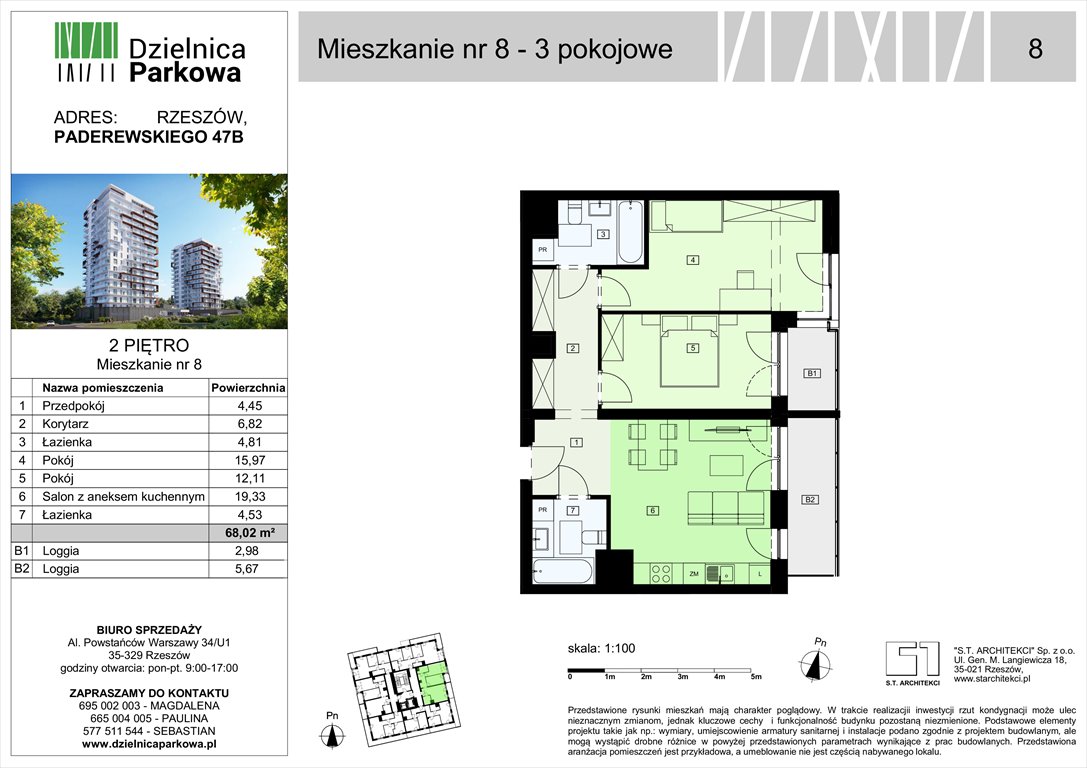 Nowe mieszkanie trzypokojowe Dzielnica Parkowa Rzeszów, Paderewskeigo 51  68m2 Foto 1