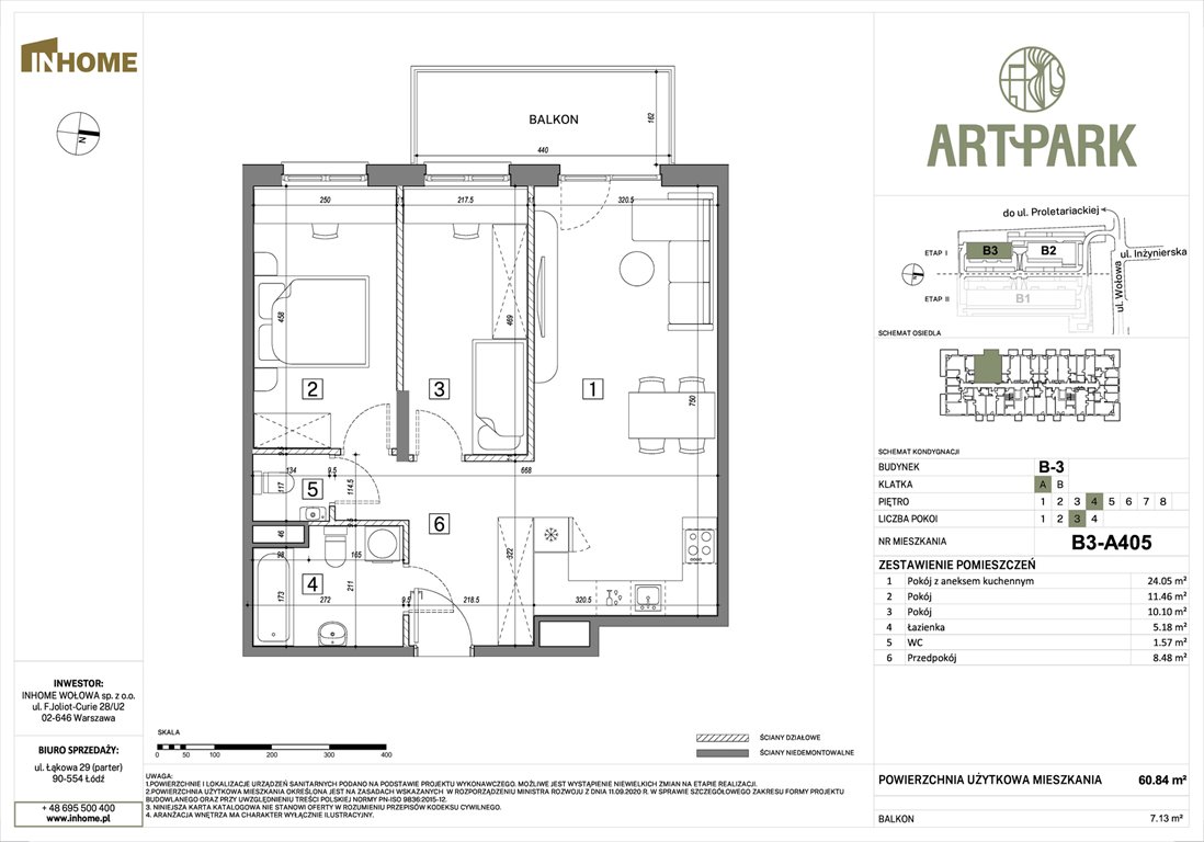 Nowe mieszkanie trzypokojowe ArtPark Łódź, Polesie, Wołowa 4A  61m2 Foto 1