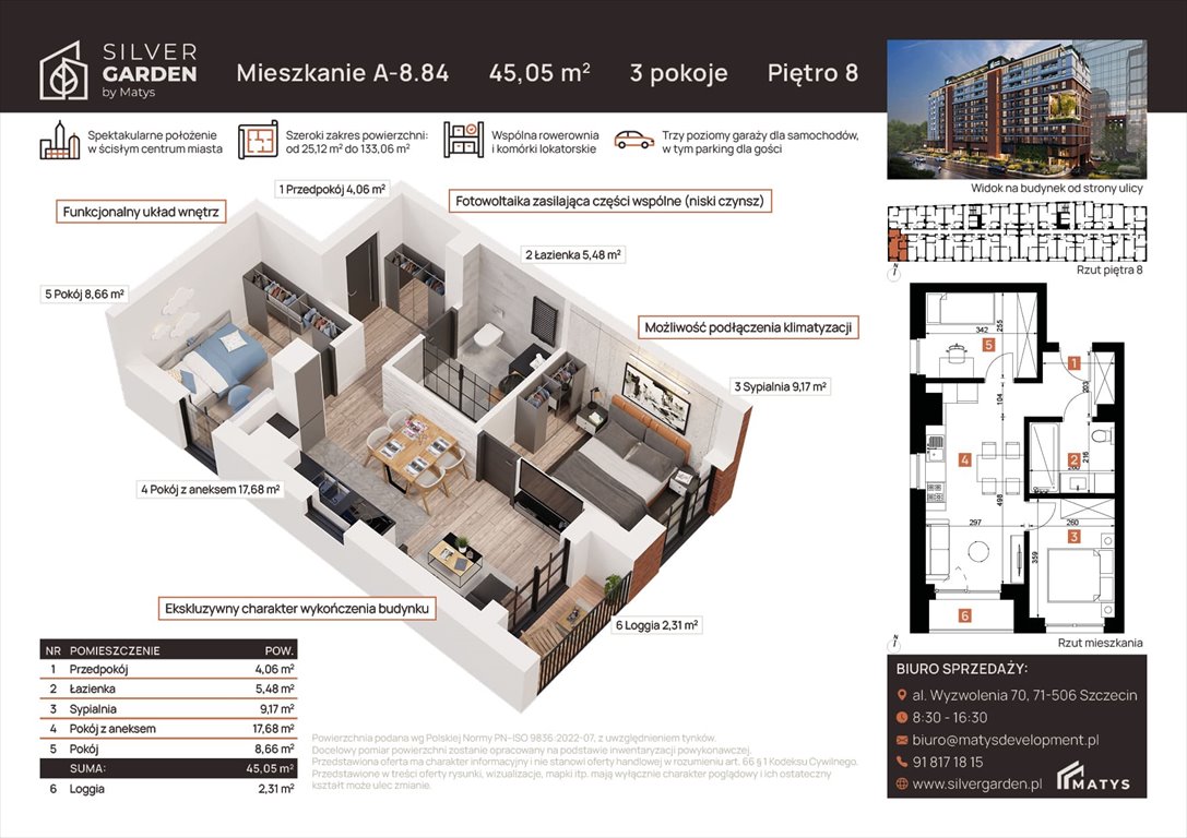 mieszkanie na sprzedaż 45m2 mieszkanie Szczecin, Centrum, al. Wyzwolenia 70 / ul. Staszica 21