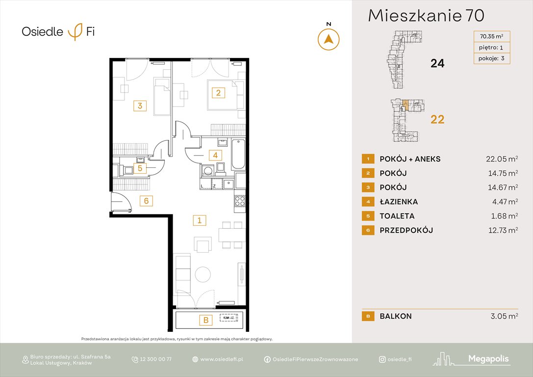 Nowe mieszkanie trzypokojowe Osiedle FI Kraków, Rzemieślnicza 22-24  70m2 Foto 1