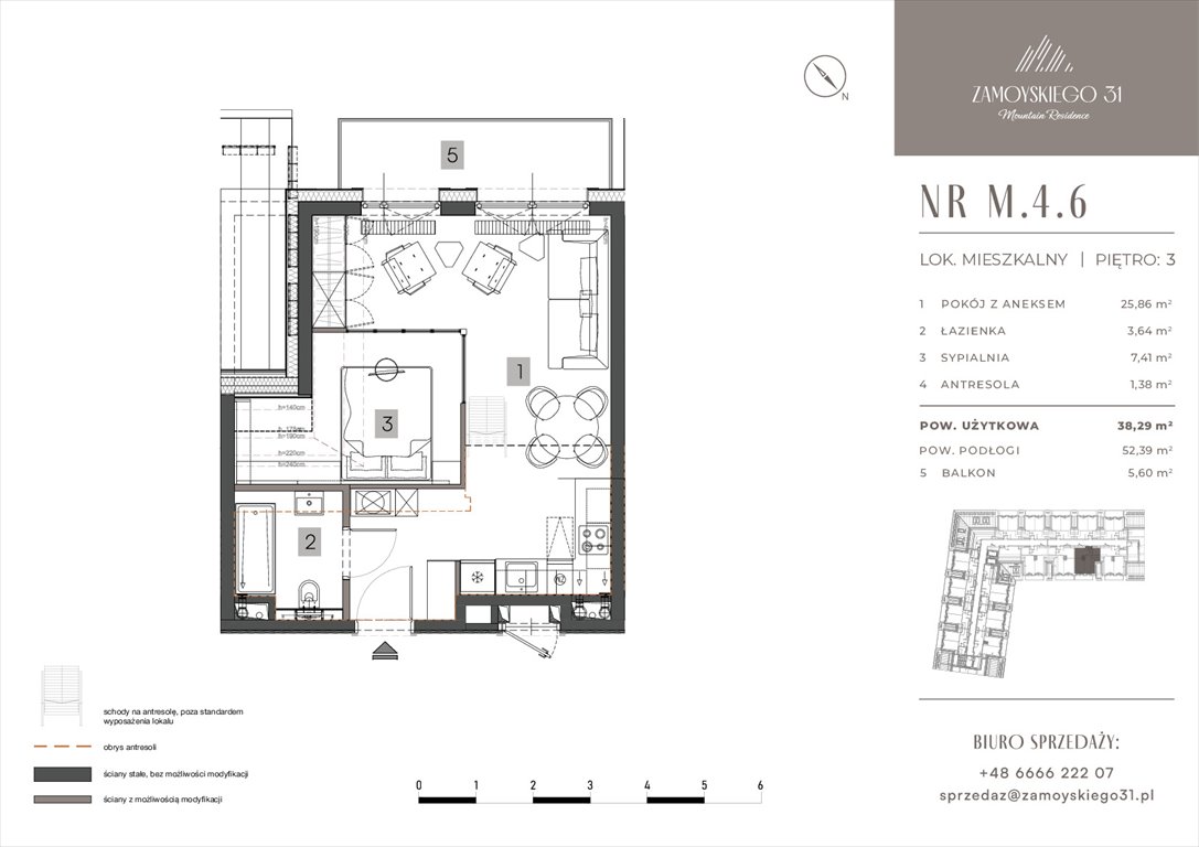 Nowe mieszkanie dwupokojowe Zamoyskiego 31 Zakopanego, Zamoyskiego 31  38m2 Foto 1