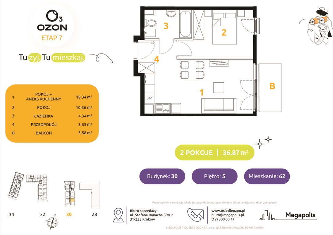 Nowe mieszkanie dwupokojowe Osiedle Ozon etap 7 Kraków, Prądnik Biały, Banacha 28-34  37m2 Foto 1