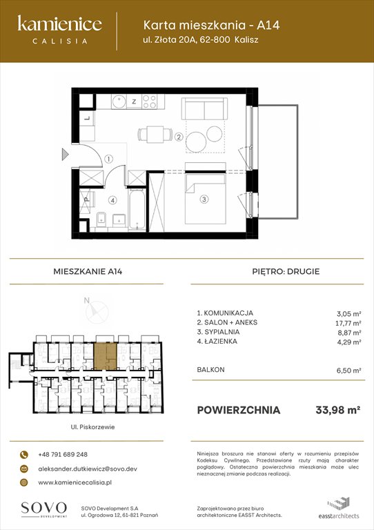 Nowe mieszkanie dwupokojowe Kamienice Calisia Kalisz, UL. ZŁOTA 20 A  34m2 Foto 1