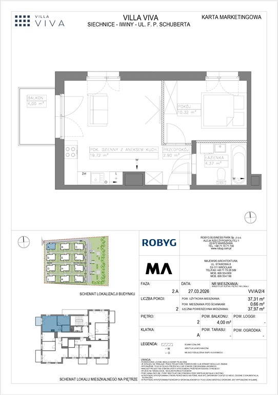 Nowe mieszkanie dwupokojowe VILLA VIVA Wrocław, Iwiny, ul. Franza Petera Schuberta  37m2 Foto 1