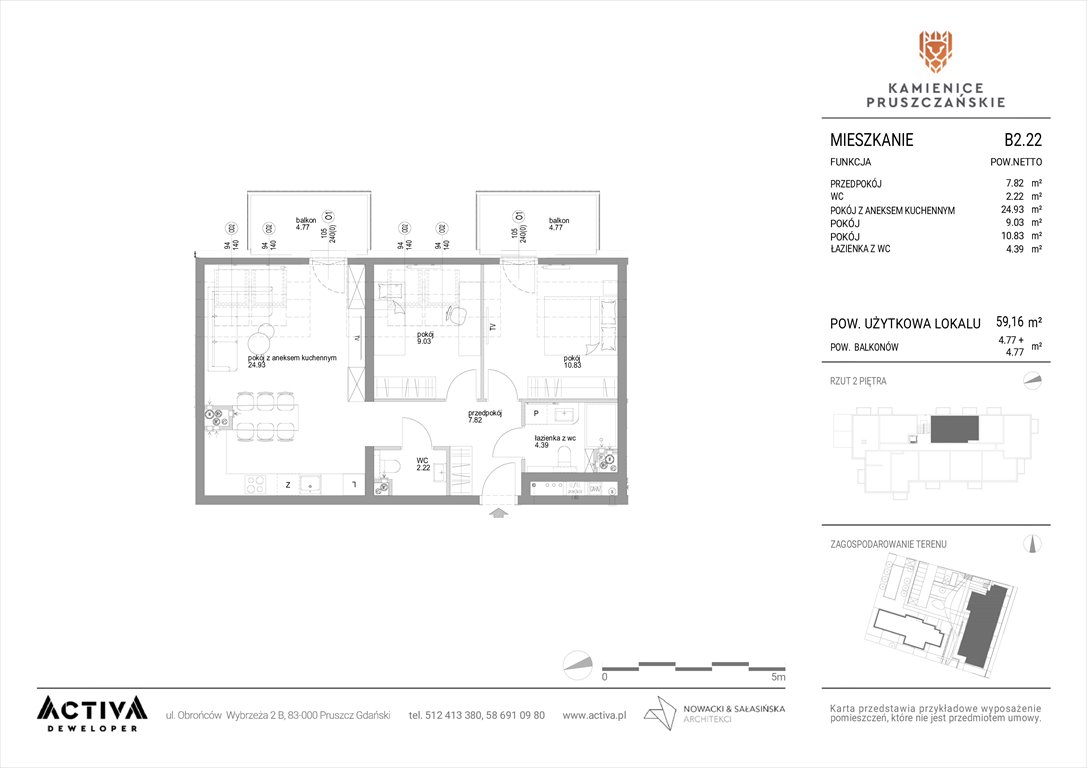 Nowe mieszkanie trzypokojowe Kamienice Pruszczańskie Pruszcz Gdański, ul. Grunwaldzka 71B, 71C  59m2 Foto 1
