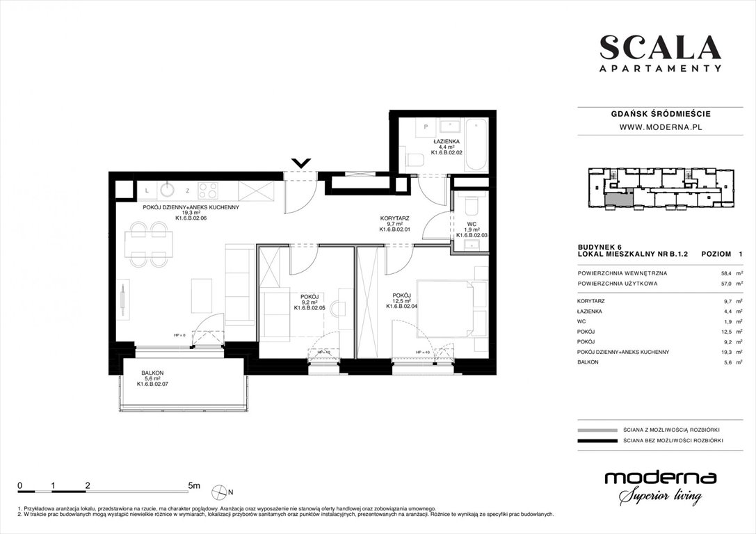 Nowe mieszkanie trzypokojowe Scala Gdańsk, ul. Łąkowa 60  58m2 Foto 1