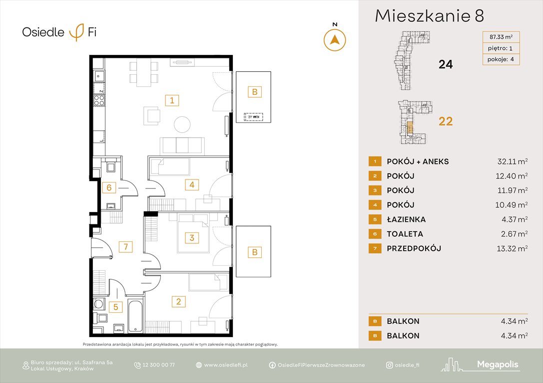 Nowe mieszkanie czteropokojowe  Osiedle FI 3 Kraków, Rzemieślnicza 22-24  87m2 Foto 1