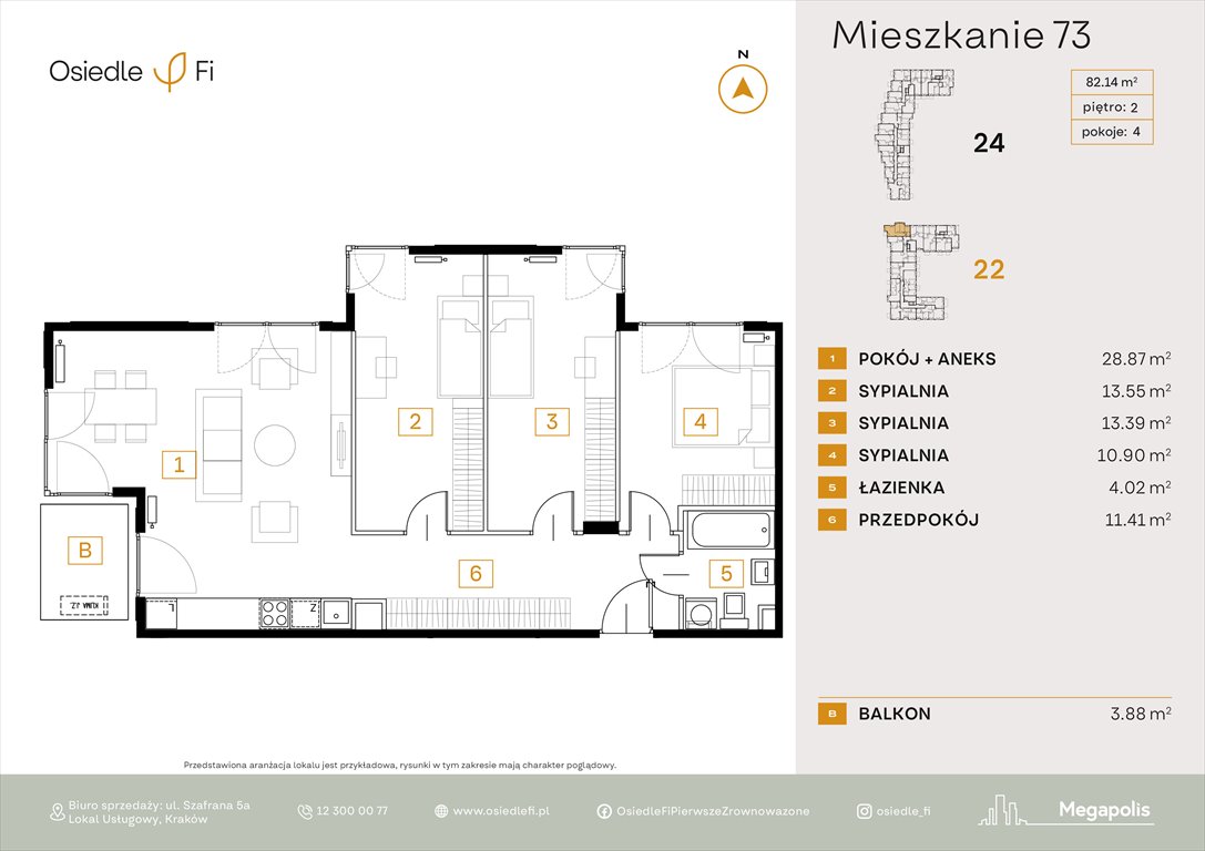 Nowe mieszkanie czteropokojowe  Osiedle FI 3 Kraków, Rzemieślnicza 22-24  82m2 Foto 1