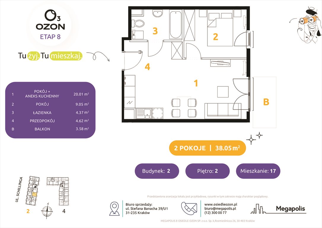 Nowe mieszkanie dwupokojowe Osiedle Ozon etap 8 Kraków, Prądnik Biały, Schillinga 2-4  38m2 Foto 1