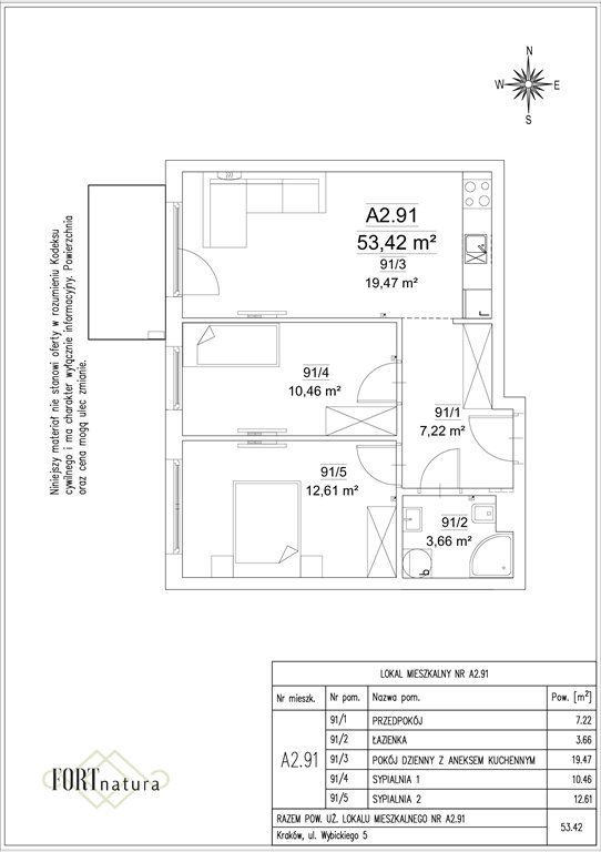 Nowe mieszkanie trzypokojowe FORT NATURA Kraków, Krowodrza, Wybickiego 5  53m2 Foto 1