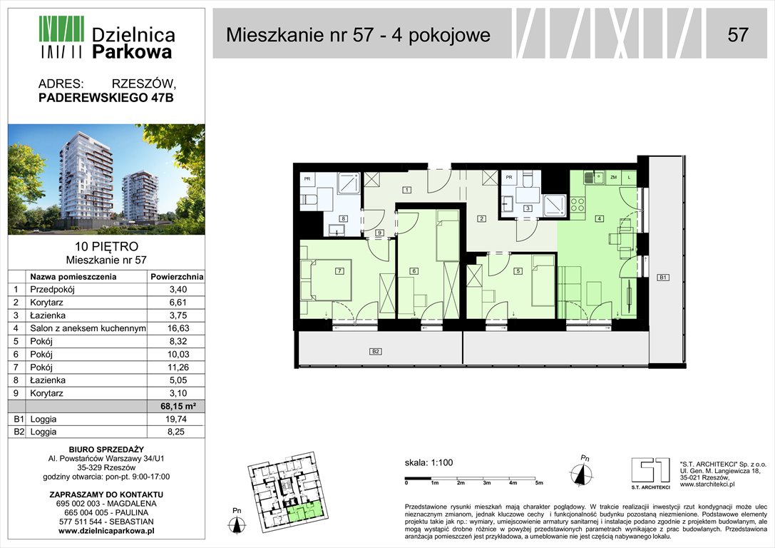 Nowe mieszkanie czteropokojowe  Dzielnica Parkowa Rzeszów, Paderewskeigo 51  68m2 Foto 1