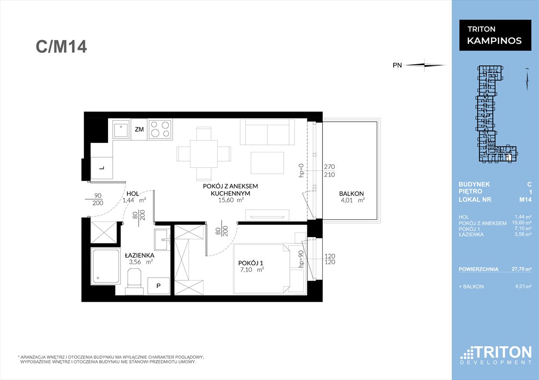 Nowe mieszkanie Triton Kampinos Łomna-Las, Wiśniowa dz. 5/53  28m2 Foto 1