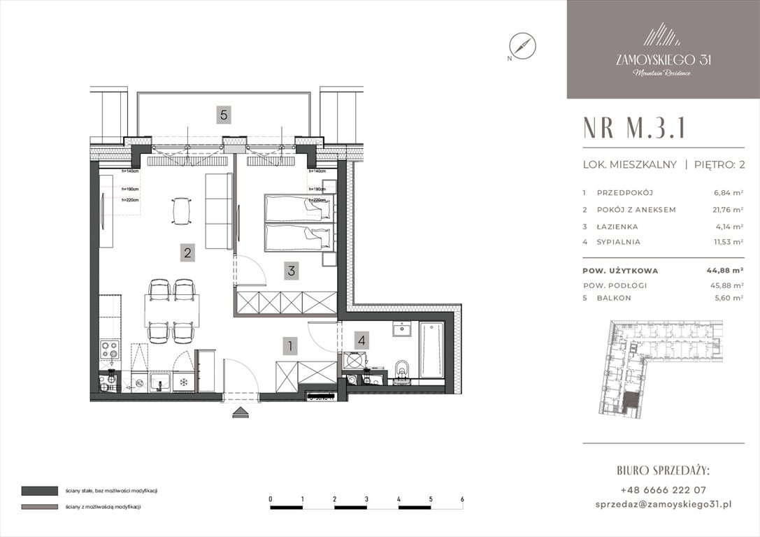 Nowe mieszkanie dwupokojowe Zamoyskiego 31 Zakopanego, Zamoyskiego 31  44m2 Foto 1