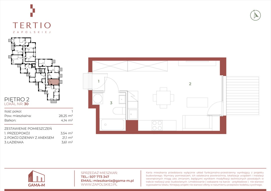 Nowa kawalerka Tertio Zapolskiej Kraków, Bronowice, Gabrieli Zapolskiej 21  28m2 Foto 1