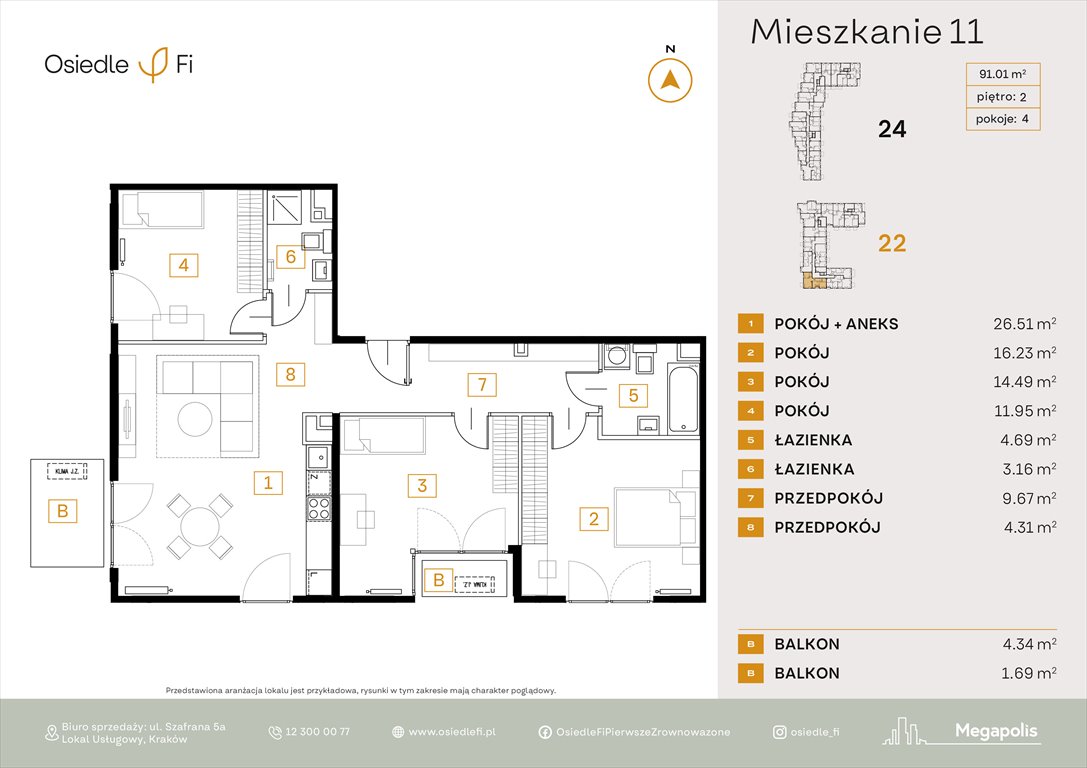 Nowe mieszkanie czteropokojowe  Osiedle FI Kraków, Rzemieślnicza 22-24  91m2 Foto 1