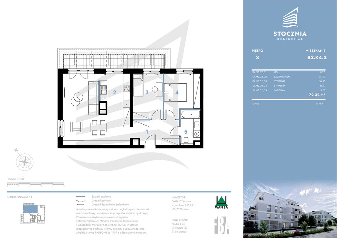 Nowe mieszkanie trzypokojowe Stocznia Residence Radziwie, ul. Popłacińska 42  72m2 Foto 1