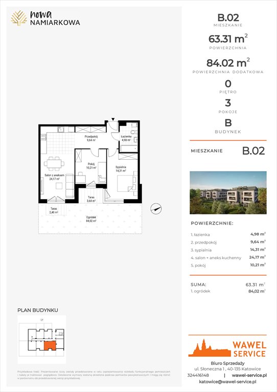 mieszkanie na sprzedaż 63m2 mieszkanie Będzin, Gzichów, Namiarkowa 15F