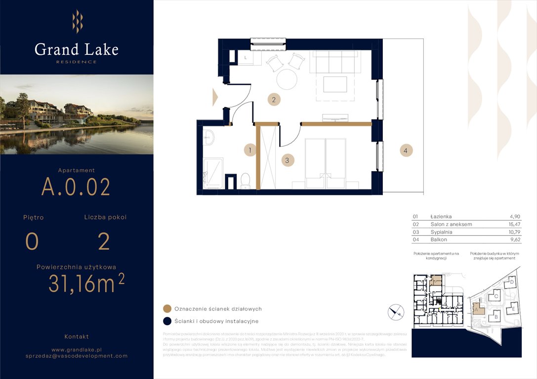 Nowe mieszkanie dwupokojowe Grand Lake Mikołajki, Kajki 124  31m2 Foto 1