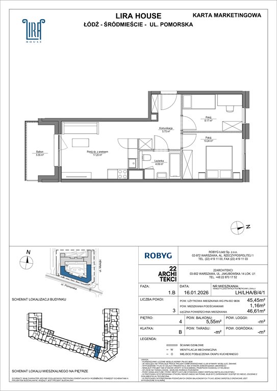 Nowe mieszkanie trzypokojowe Lira House Łódź, Pomorska 108  45m2 Foto 1