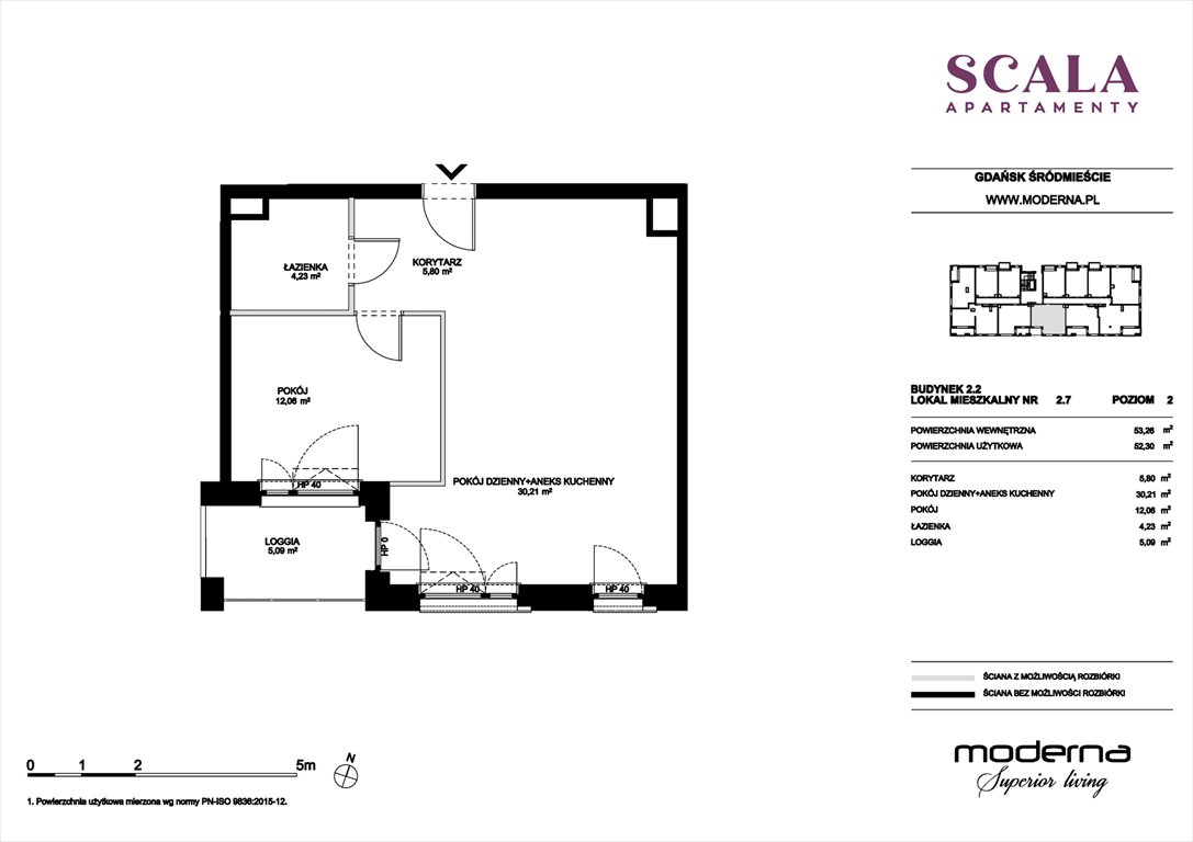 Nowe mieszkanie dwupokojowe Scala Gdańsk, ul. Łąkowa 60  53m2 Foto 1