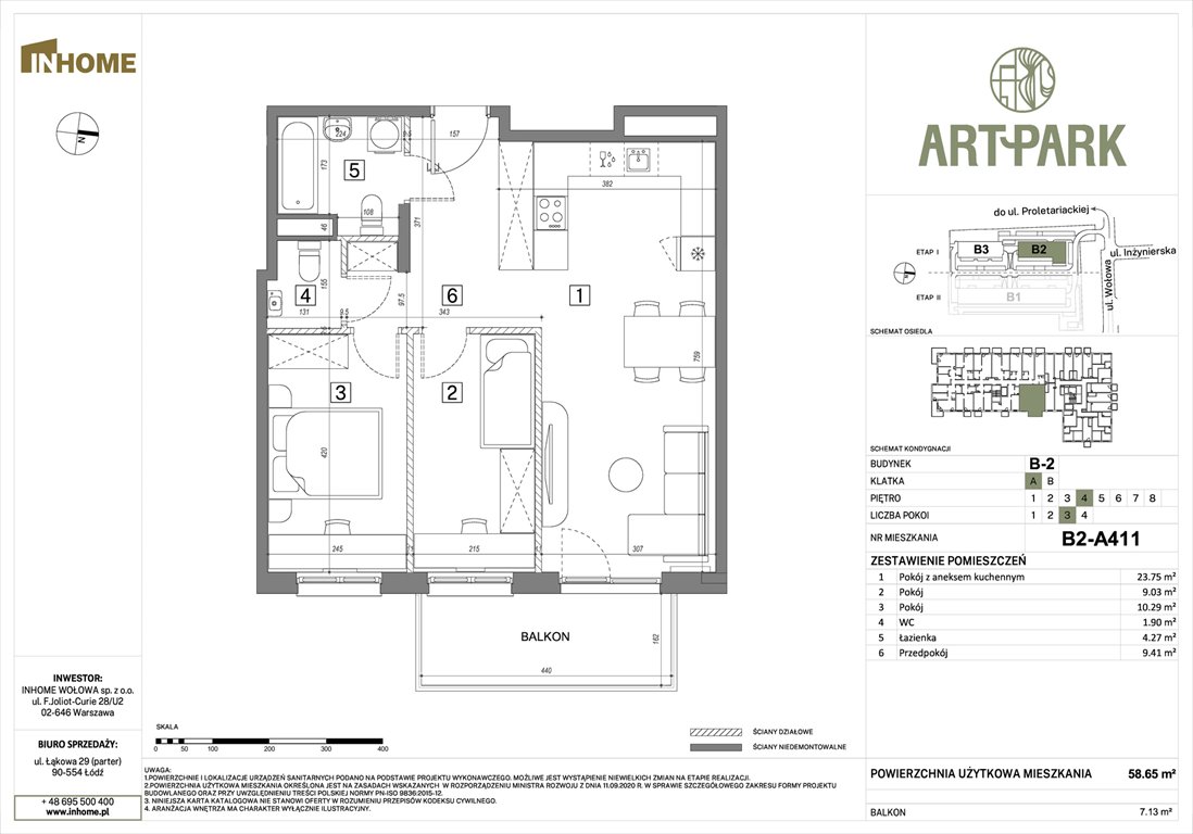 Nowe mieszkanie trzypokojowe ArtPark Łódź, Polesie, Wołowa 4A  59m2 Foto 1