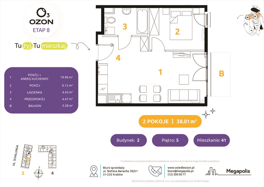Nowe mieszkanie dwupokojowe Osiedle Ozon etap 8 Kraków, Schillinga 2-4  38m2 Foto 1