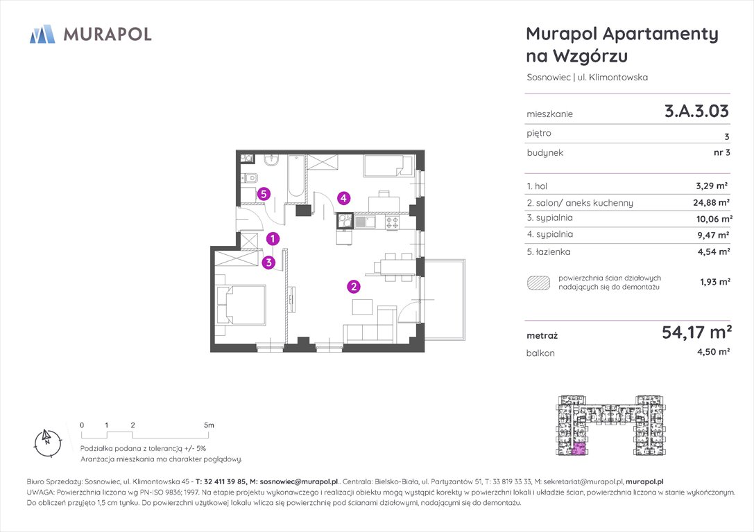 Nowe mieszkanie trzypokojowe Murapol Apartamenty na Wzgórzu Sosnowiec, ul. Klimontowska  54m2 Foto 1