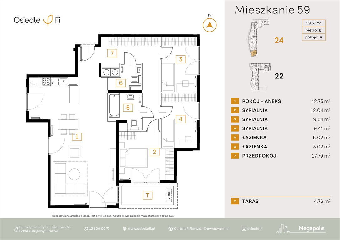 Nowe mieszkanie czteropokojowe  Osiedle FI 3 Kraków, Rzemieślnicza 22-24  100m2 Foto 1
