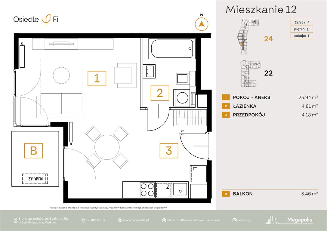 Nowa kawalerka Osiedle FI 3 Kraków, Podgórze, Rzemieślnicza 22-24  33m2 Foto 1