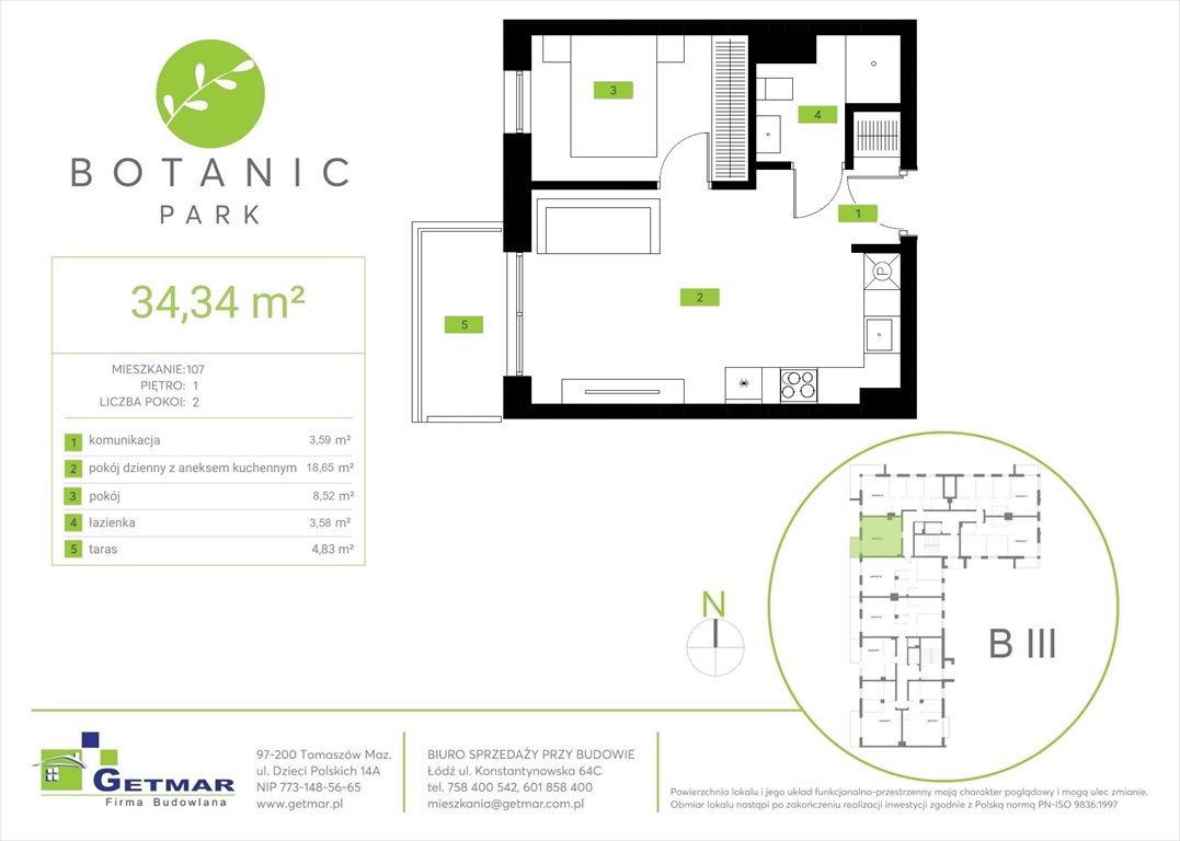 Nowa kawalerka Botanic Park Łódź, Polesie, Konstantynowska 64c  34m2 Foto 1