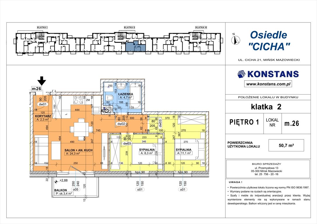 Nowe mieszkanie trzypokojowe Cicha 21 Mińsk Mazowiecki, Cicha 12  51m2 Foto 1