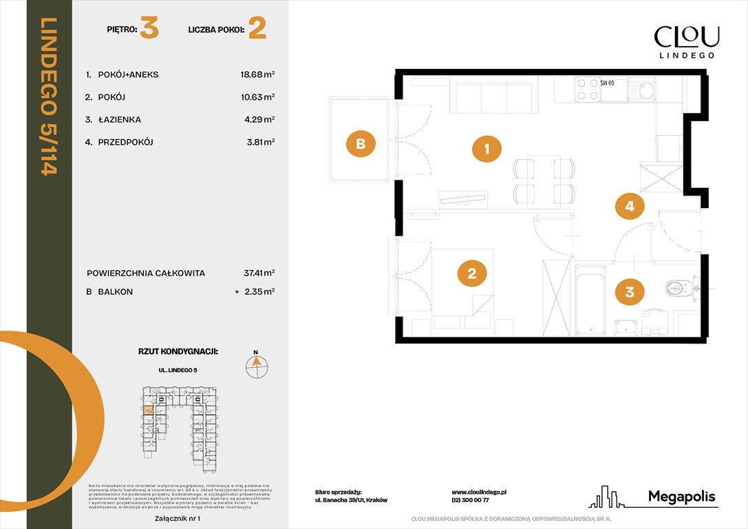 Nowe mieszkanie dwupokojowe Clou Lindego Kraków, Lindego 5  37m2 Foto 1