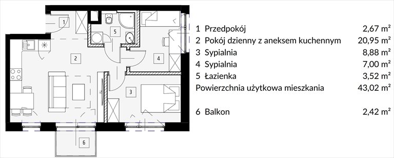 Nowe mieszkanie trzypokojowe OSTRAWSKA 1 Katowice, Ligota, Ostrawska  43m2 Foto 1