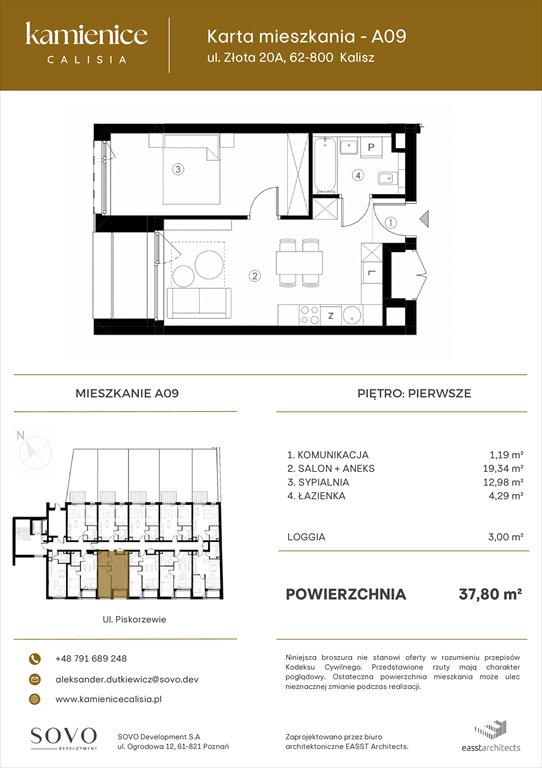 Nowe mieszkanie dwupokojowe Kamienice Calisia Kalisz, UL. ZŁOTA 20 A  38m2 Foto 1