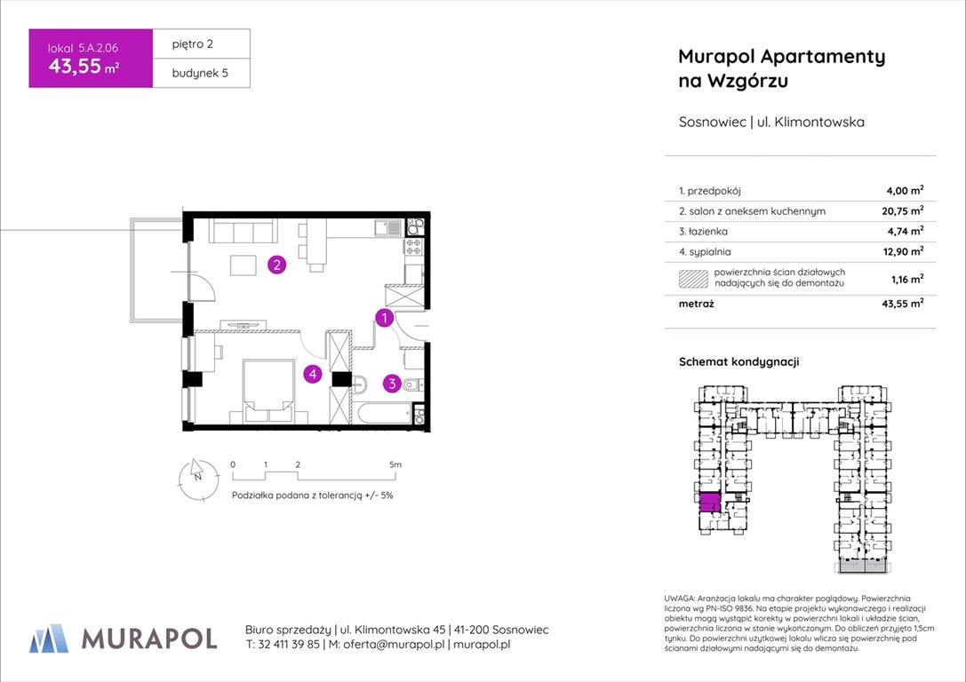 Nowe mieszkanie dwupokojowe Murapol Apartamenty na Wzgórzu Sosnowiec, ul. Klimontowska  44m2 Foto 1