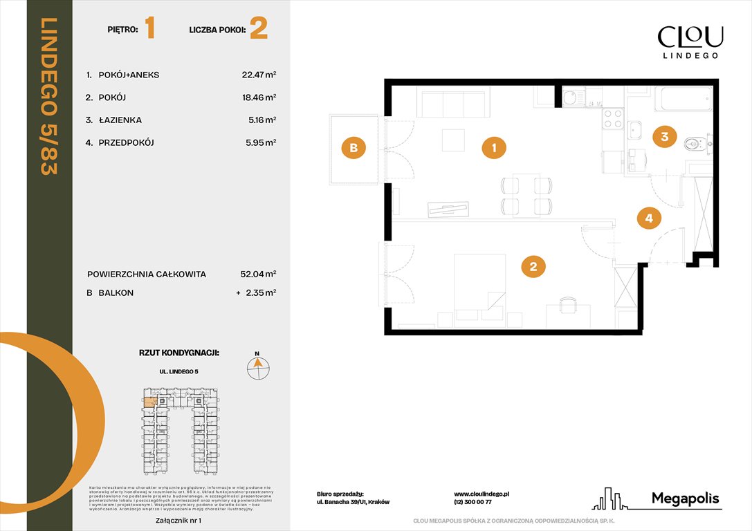 Nowe mieszkanie dwupokojowe Clou Lindego Kraków, Lindego 5  52m2 Foto 1