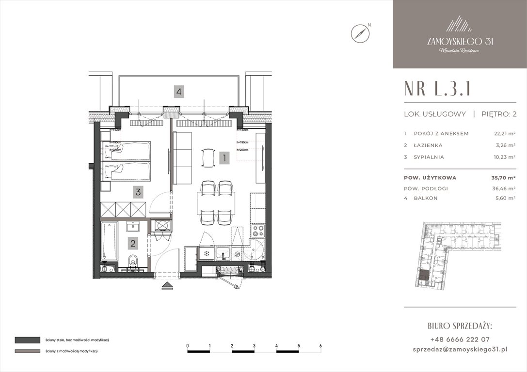 Nowe mieszkanie dwupokojowe Zamoyskiego 31 Zakopanego, Zamoyskiego 31  36m2 Foto 1