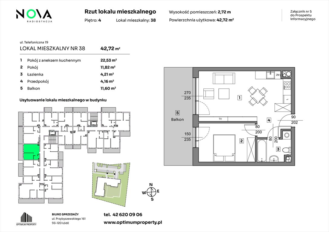 Nowe mieszkanie dwupokojowe NOVA RADIOSTACJA  Łódź, Śródmieście, ul. Telefoniczna 19  43m2 Foto 1