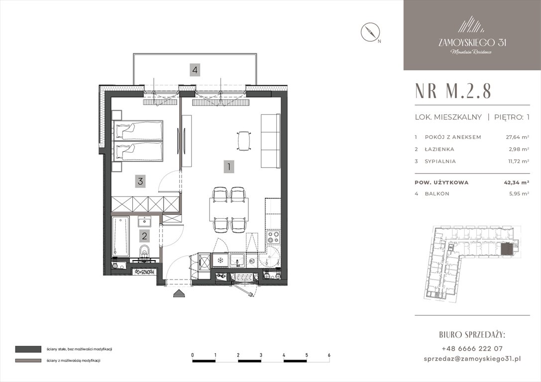 Nowe mieszkanie dwupokojowe Zamoyskiego 31 Zakopanego, Zamoyskiego 31  42m2 Foto 1