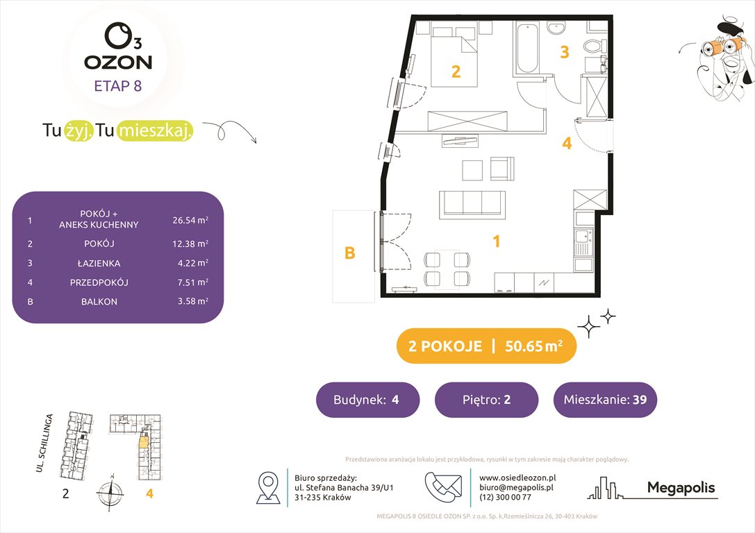 Nowe mieszkanie dwupokojowe Osiedle Ozon etap 8 Kraków, Prądnik Biały, Schillinga 2-4  51m2 Foto 1