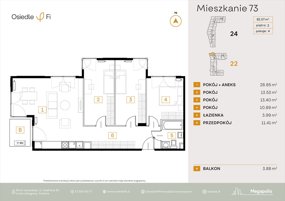 Nowe mieszkanie czteropokojowe  Osiedle FI Kraków, Rzemieślnicza 22-24  82m2 Foto 1