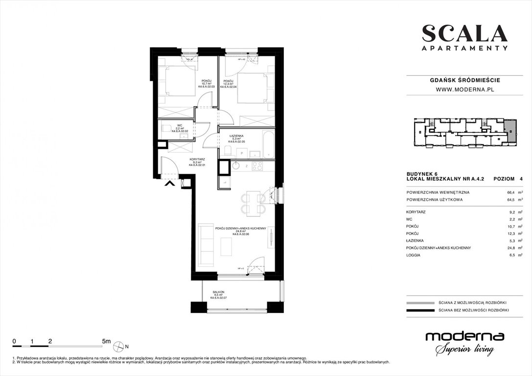 Nowe mieszkanie trzypokojowe Scala Gdańsk, ul. Łąkowa 60  66m2 Foto 1