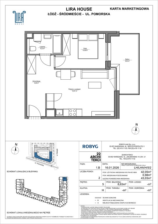 Nowe mieszkanie dwupokojowe Lira House Łódź, Pomorska 108  42m2 Foto 1